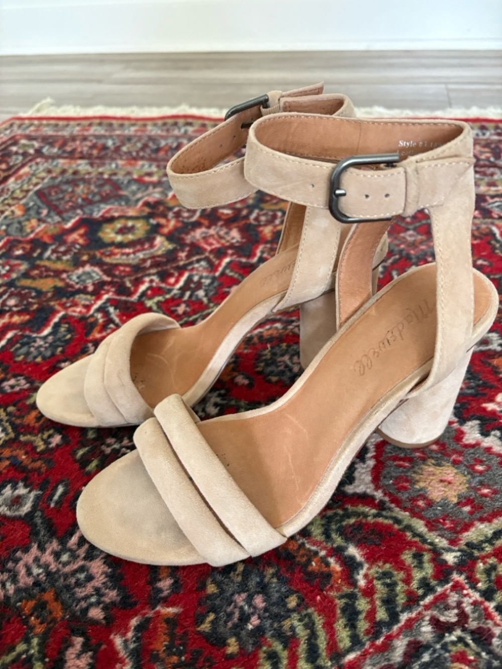 Madewell Suede Ankle-Strap Block Heels - Beige
